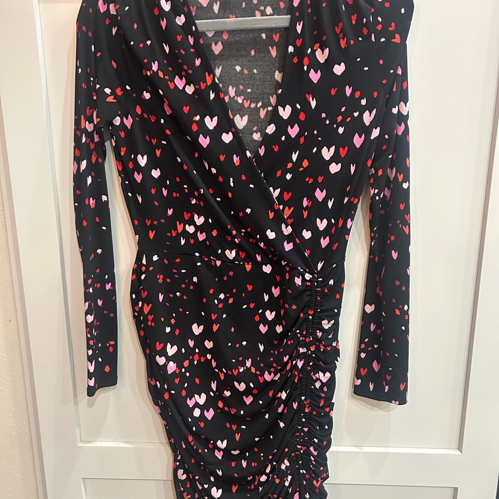 Bar III Long Sleeve Dress with Heart Pattern date night Valentines Ruched